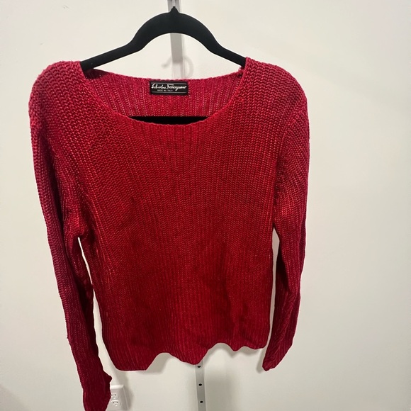 Salvatore Ferragamo Womens 100% Silk Cable Knit  Red Sweater - Picture 1 of 4
